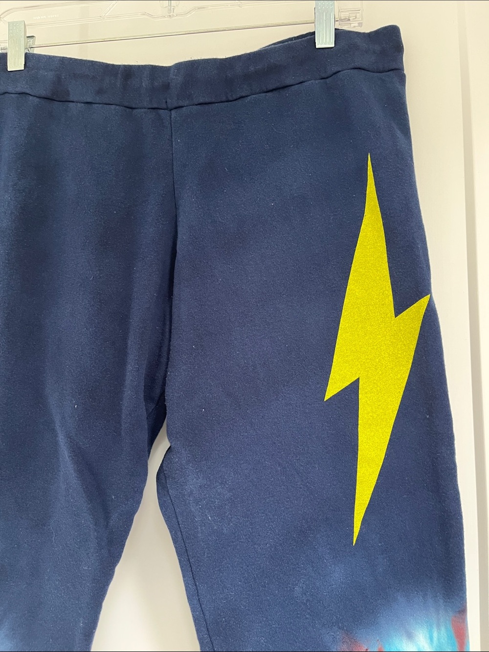 Lauren Moshi Sweatpants Navy Blue Yellow Lighting Bold Tie Dye L - Picture 3 of 6